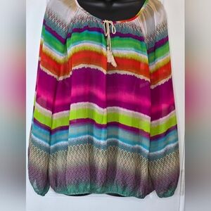 Verona Read to Fly Multi Color Sheer Top, Women's Size XL